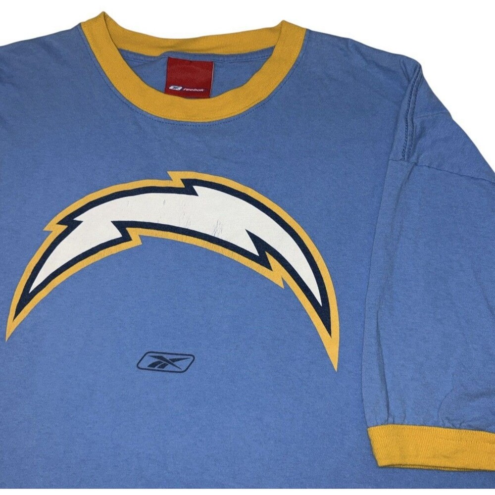 Vintage Reebok Chargers Ringer Tee T-Shirt Mens XL Center Logo USA Made LA NFL